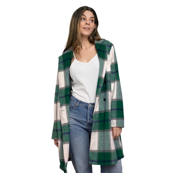 DOUBLE TAKE Green Blue Plaid Button Up Jacket Pockets Fall NEW Misses - Picture 1 of 6